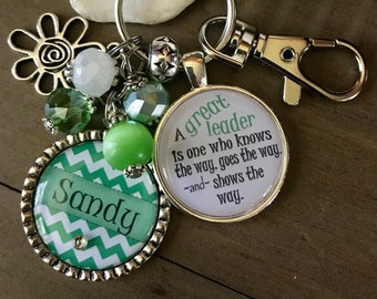 Scout Leader KEYCHAIN, Troop Leader Gift, A great leader is one who knows the way, Personalized Girls Club Leader Jewelry, Daisy, Custom