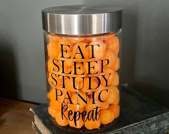 Eat Sleep Study Repeat - Funny Gift for college student - nursing student - treat jar - exam care package - unisex gift - Exam - high school
