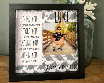 Personalized Graduation Gift shadow box, Photo frame, Class of 2021, High School Graduation, College Graduation, graduation gift for son him