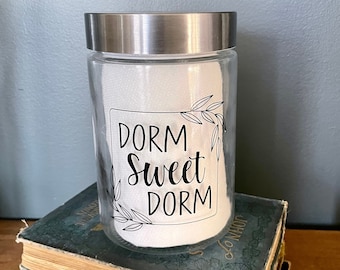 Dorm Sweet Dorm decor candy jar, Cute Gift for college student, treat jar, grad gift, unisex gift, high school graduate gift idea, fun jar