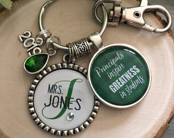 Principal keychain ~ Principals inspire greatness in students ~ motivational quote jewelry ~ buffalo plaid teacher quote ~Gift for principal