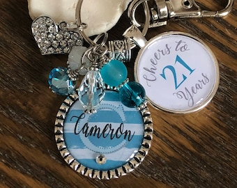 Cheers to 21 years custom keychain or necklace ~ Personalized gift for women ~ Cheers to 21 years birthday gift ~ 21st birthday party ~ cute