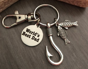World's Best Dad, Fish Keychain, Fishing Gifts, Dad Gift, Mens Jewelry, Gifts for Dad, Fathers Day Gift, Gifts for Him, Mens Jewelry, Custom