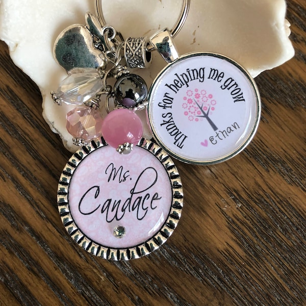 Teacher gift keychain tree personalized, childrens name, nana, mom, gift, present, big sister, aunt, teacher, thanks for helping me grow