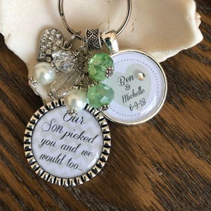Future DAUGHTER in LAW GIFT, personalized bride to be Our son picked you and we would too wedding date white rememberance wedding shower fun