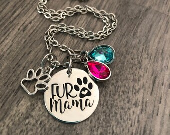 FUR MAMA Necklace Pet Parent Pendant Necklace Gift for Mama with Cats Dogs Idea for Mother's Day Gift Christmas Gift Cat Jewelry Dog Jewelry