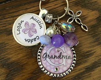 Personalized Nana keychain childrens name nana mother gift present sister aunt teacher grandma yaya daughter purple white polka dot birthday