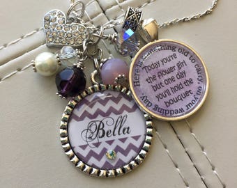 Personalized flower girl necklace with name - flower girl gift - flower girl quote - wedding party gift - junior bridesmaid gift - cute girl