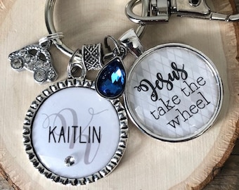 Jesus take the Wheel Personalized keychain ~ Gift for 16 year old girl ~ Quote for new driver ~ Sweet 16 gift for girl boy ~ Custom name fun