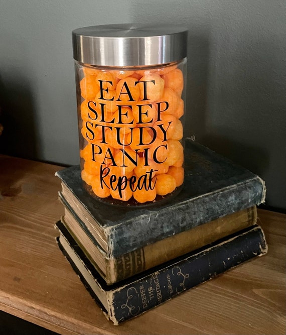 Eat Sleep Study Repeat - Funny Gift for college student - nursing student - treat jar - exam care package - unisex gift - Exam - high school