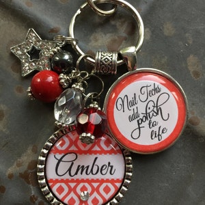 NAIL TECH GIFT, Personalized keychain Nail techs add Polish to Life daughter granddaughter niece present lil sister christmas gift necklace image 2