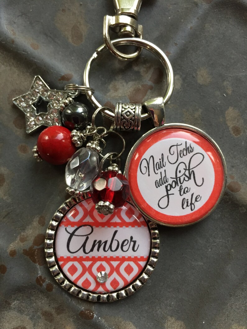 NAIL TECH GIFT, Personalized keychain Nail techs add Polish to Life daughter granddaughter niece present lil sister christmas gift necklace image 2