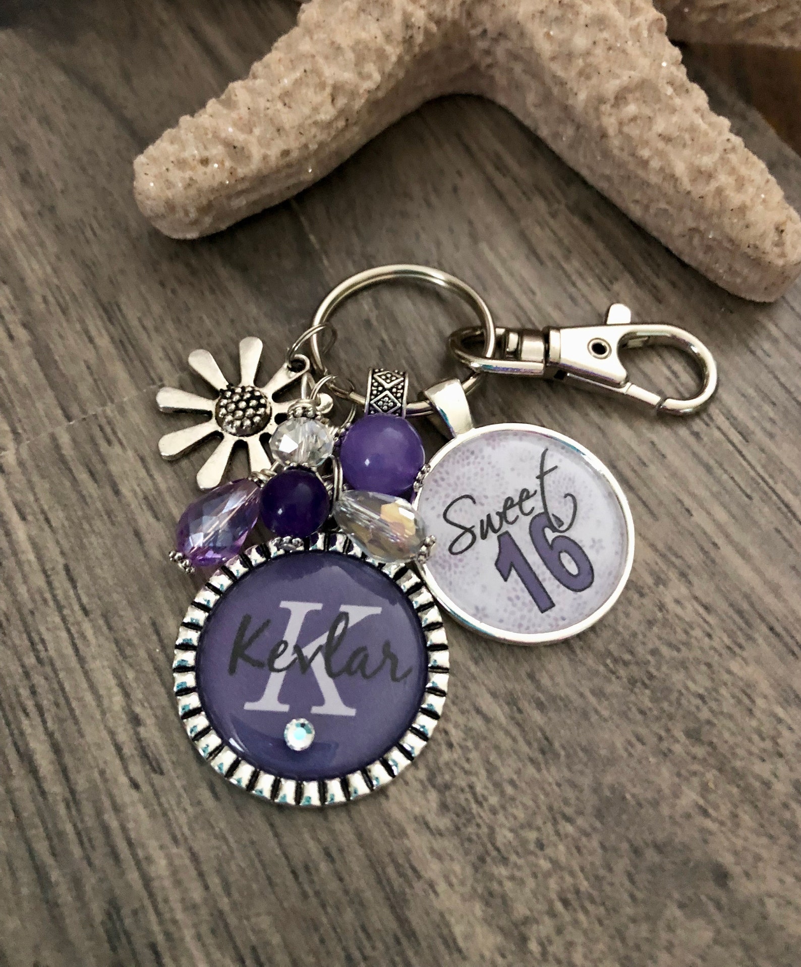 Personalized 2 Bezel Sweet 16 Keychain, Childrens Name Mom Gift Big ...
