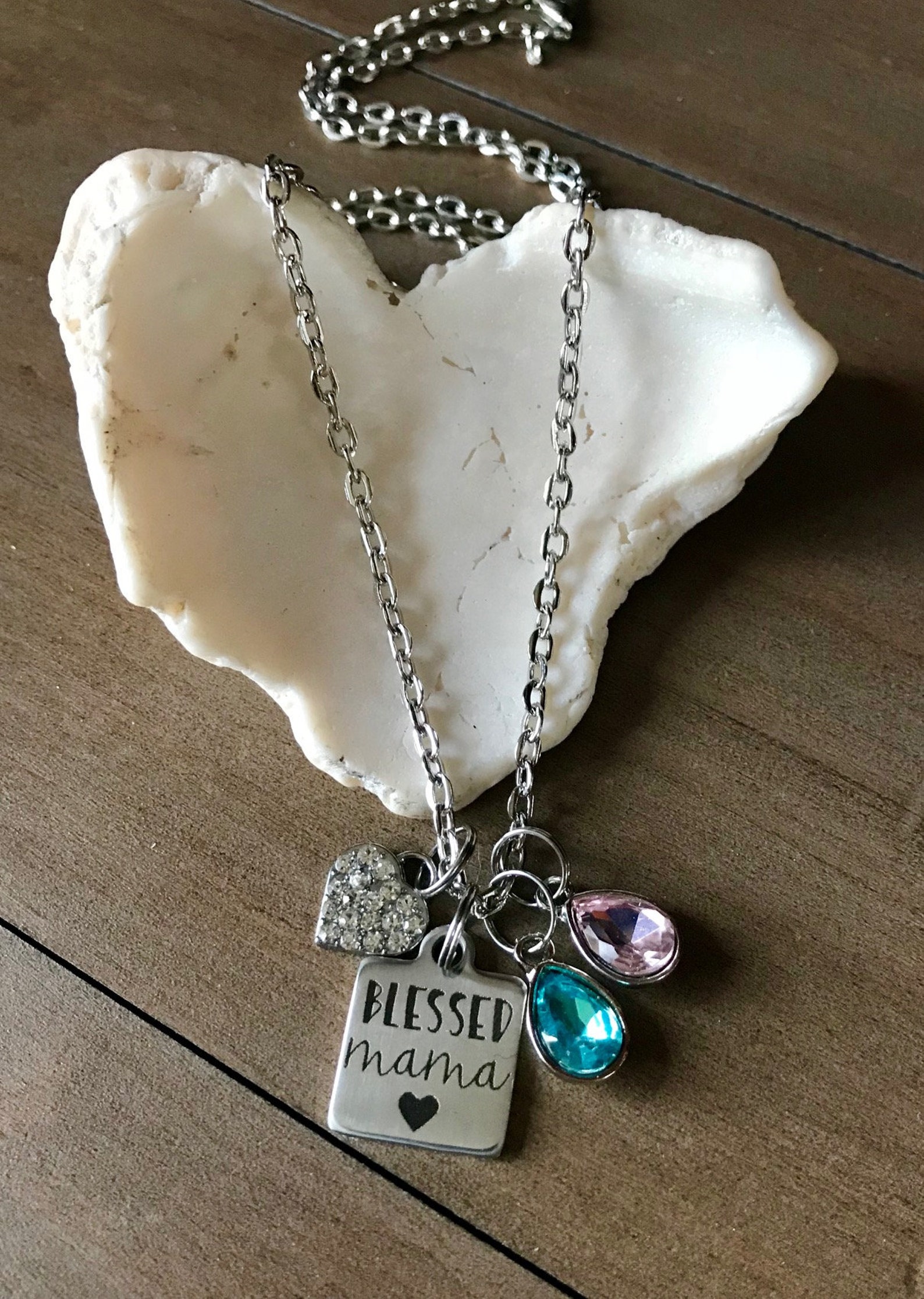 Blessed Mom Washer with Heart Necklace
