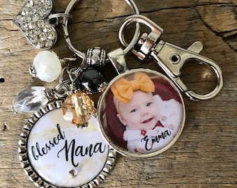 Personalized Christmas Gift, Custom Photo keychain, Gift for Nana, Grandma, Mimi, Yaya, Memaw, Blessed, jewelry, Mom gifts, cute keychain