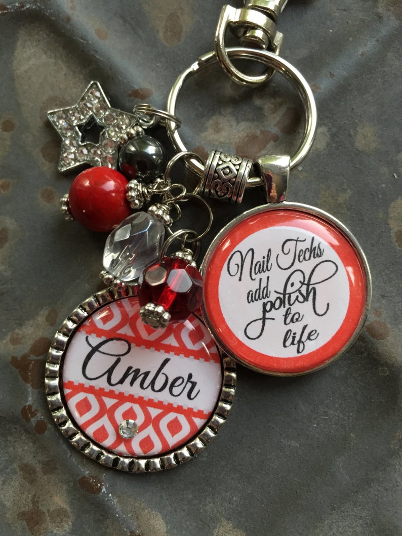 NAIL TECH GIFT, Personalized keychain Nail techs add Polish to Life daughter granddaughter niece present lil sister christmas gift necklace image 1