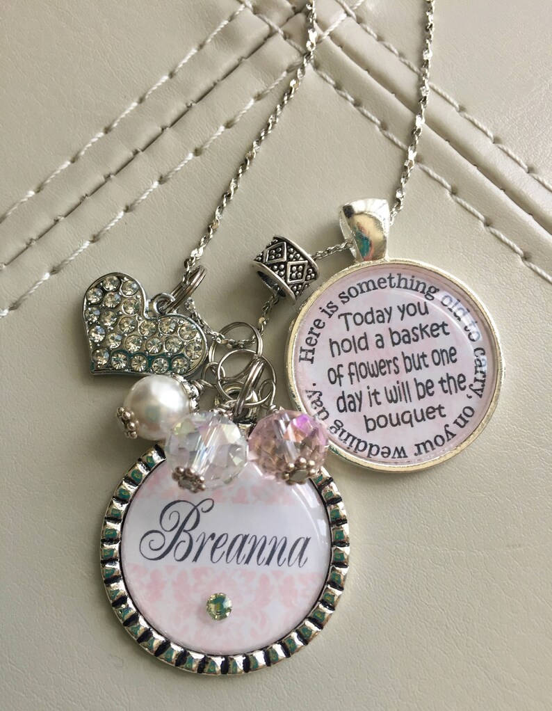 Flower Girl Necklace personalized childrens name pink Etsy
