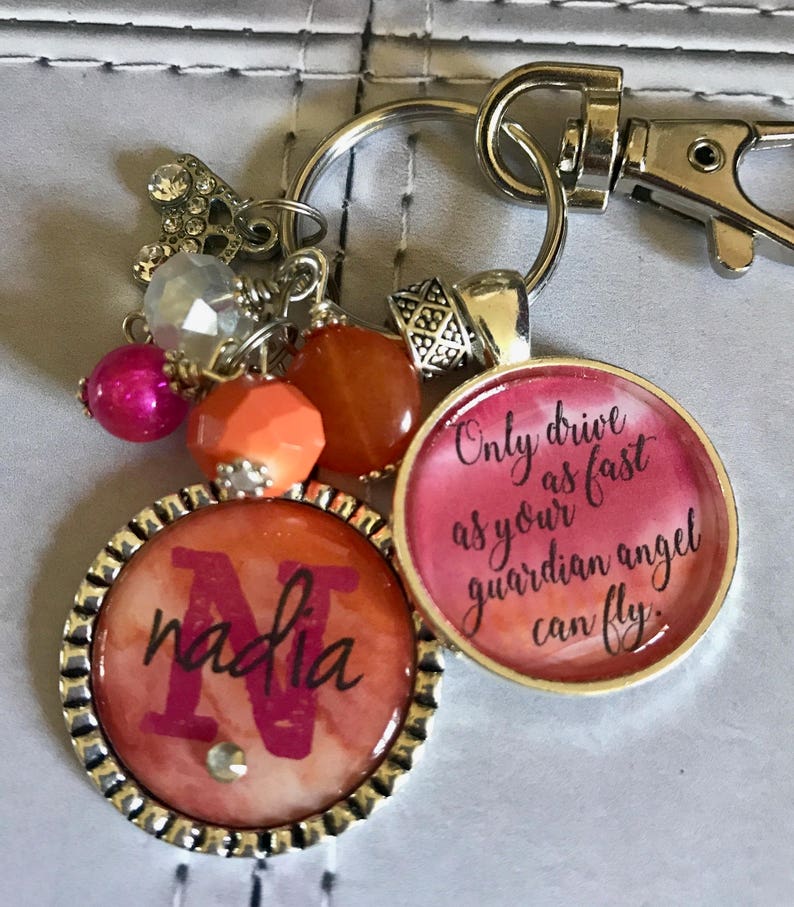 JESUS take the wheel PERSONALIZED watercolor ROSES keychain, Custom name initial monogram necklace, Sweet 16 gift, New driver key chain, car image 8