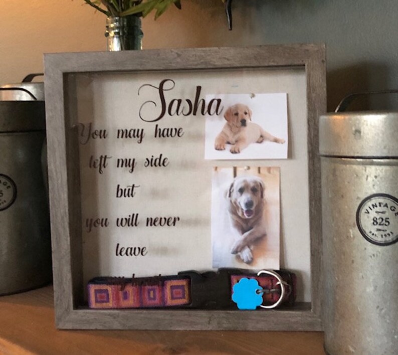 Custom pet memorial shadow box with name Photo collar paw Etsy