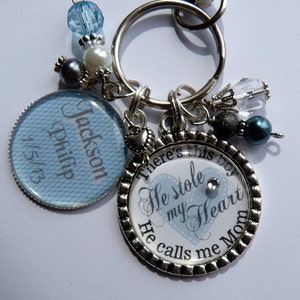 There's this boy he stole my heart he calls me mom gift keychain, New mom blue baby boy baby shower new parent beautiful quote boys teal image 5