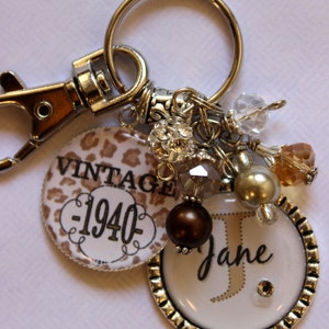 40th BIRTHDAY GIFT, keychain vintage personalized name mother sister aunt daughter milestone birthday cheetah vintage 1980 1970 1960 1950