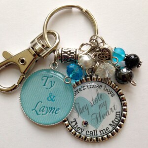 There's this boy he stole my heart he calls me mom gift keychain, New mom blue baby boy baby shower new parent beautiful quote boys teal image 3