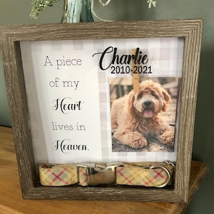 Custom Memorial Pet Collar With Photo, Pet Sympathy Gift, Dog Memorial Frame For Loss of Dog, Memorial Wood Frame with Collar Rainbow Bridge