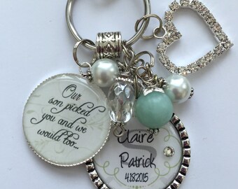 Future DAUGHTER in LAW GIFT, personalized bride to be Our son picked you and we would too wedding date white rememberance wedding shower fun