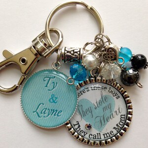 There's this boy he stole my heart he calls me mom gift keychain, New mom blue baby boy baby shower new parent beautiful quote boys teal image 2