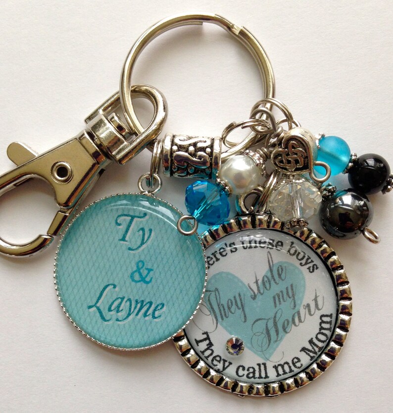 There's this boy he stole my heart he calls me mom gift keychain, New mom blue baby boy baby shower new parent beautiful quote boys teal image 2