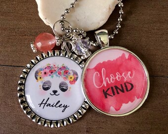 Panda necklace ~ Personalized with name ~ Choose kind ~ kids custom jewelry ~ girls necklace ~ panda party favor ~ animal party ~ daughter