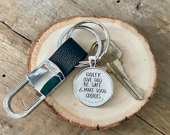 Personalized New Driver Keychain - Love God Quote, Custom Leather Gift