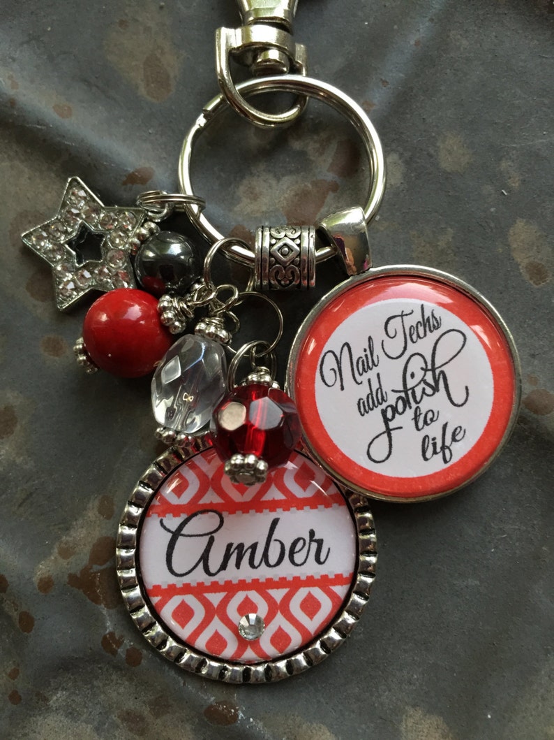 NAIL TECH GIFT, Personalized keychain Nail techs add Polish to Life daughter granddaughter niece present lil sister christmas gift necklace image 4