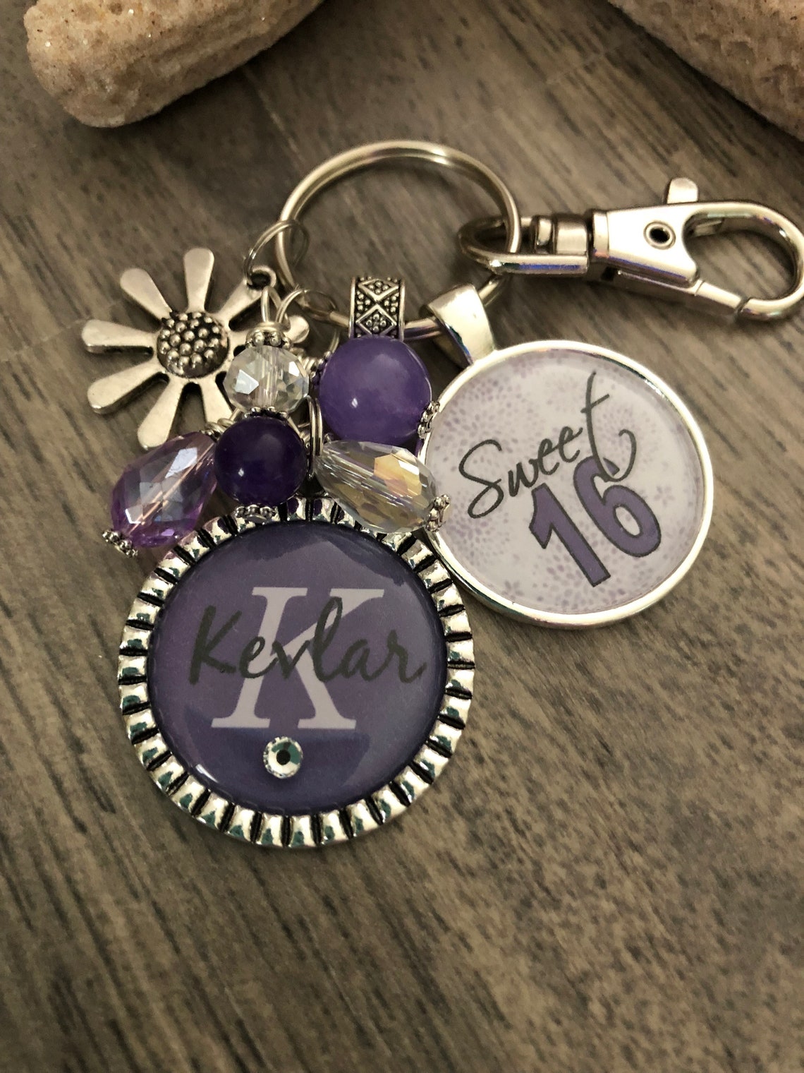 Personalized 2 Bezel Sweet 16 Keychain, Childrens Name Mom Gift Big ...
