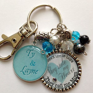 There's this boy he stole my heart he calls me mom gift keychain, New mom blue baby boy baby shower new parent beautiful quote boys teal image 1