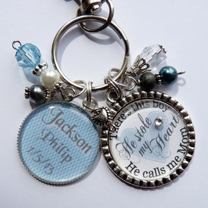 There's this boy he stole my heart he calls me mom gift keychain, New mom blue baby boy baby shower new parent beautiful quote boys teal image 4