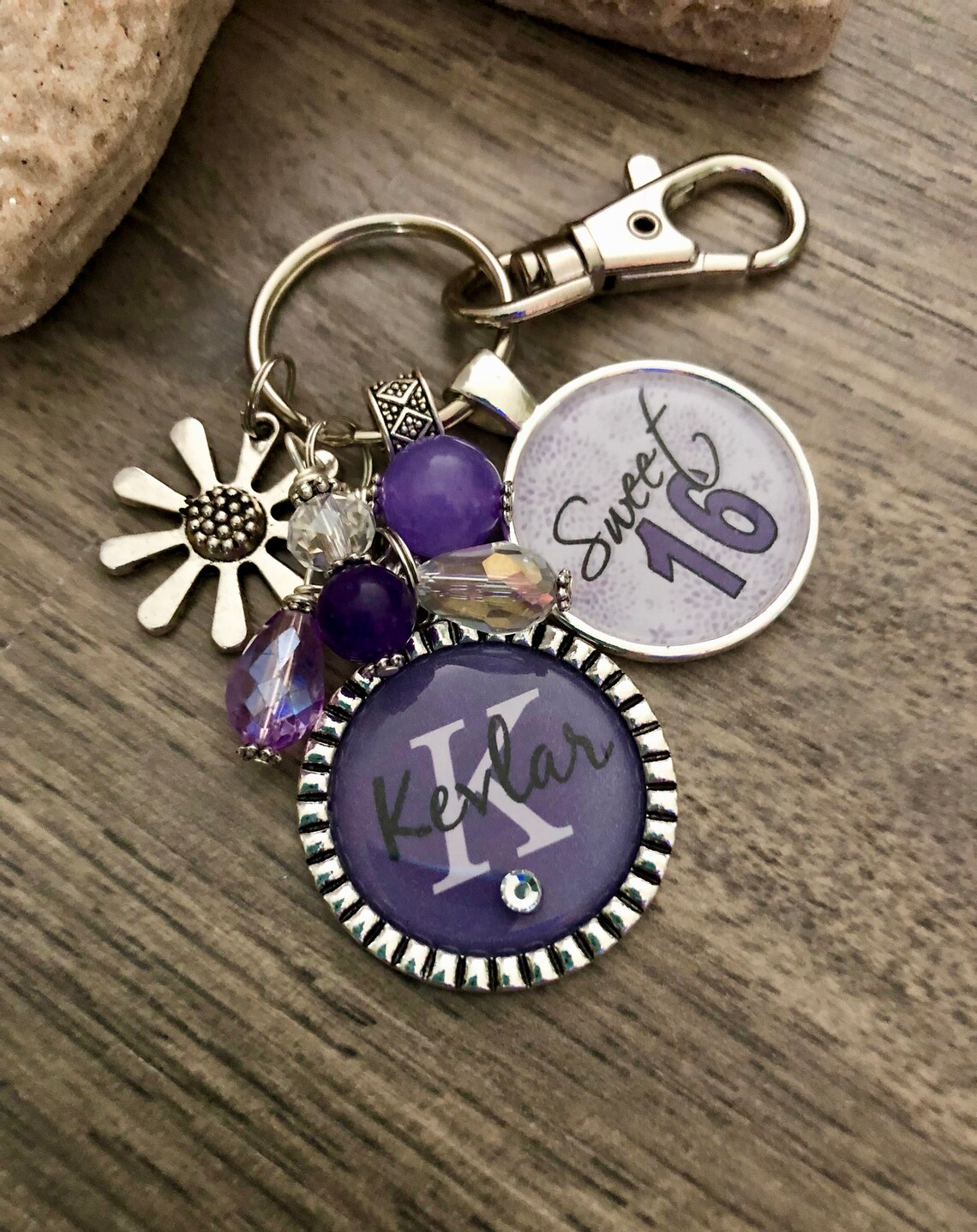 Personalized 2 Bezel Sweet 16 Keychain, Childrens Name Mom Gift Big ...