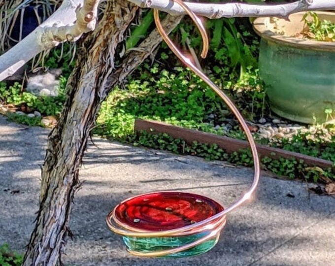 Dish Hummingbird Feeder Recycled Glass & Metal Window Feeder Non Drip