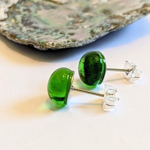 Recycled Jameson medium stud earrings, - Irish Whiskey green glass posts - stainless steel post and nut - Repurposed Glass Jewelry - buttons