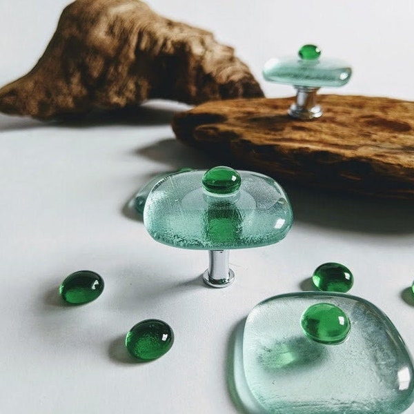 Fused Glass Cabinet Knob - Jameson Green & Barely Blue Glass Knob - Recycled Glass Drawer Pull - Irish Whiskey Wine Cabinet Fixture Hardware