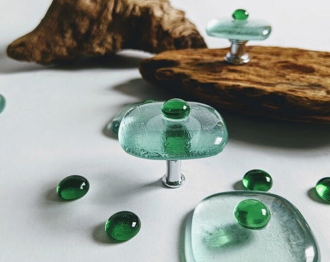 Fused Glass Knob Jameson Green & Barely Blue Glass Etsy