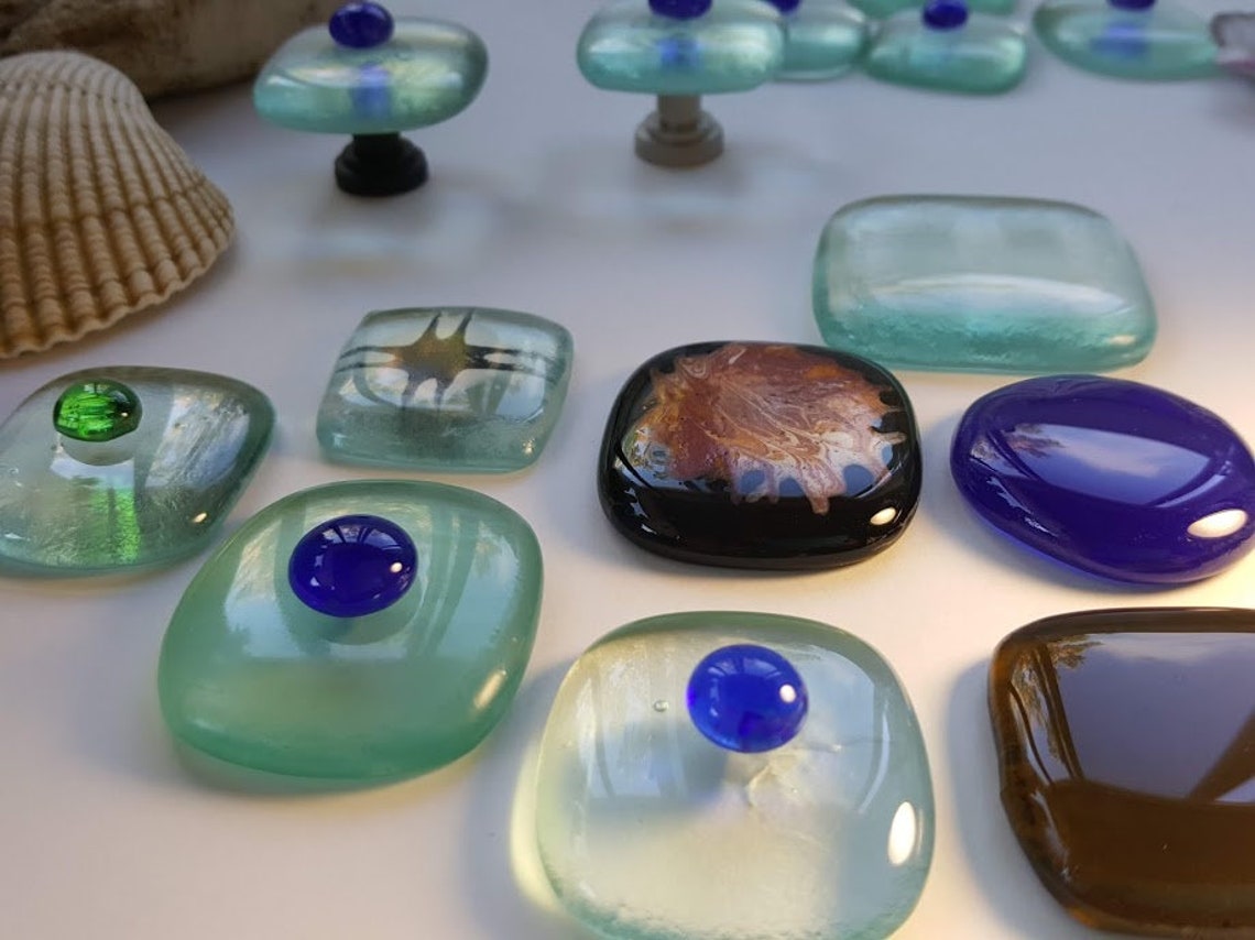 Fused Glass Knobs Sky Blue & Cobalt Blue Glass Knob Etsy