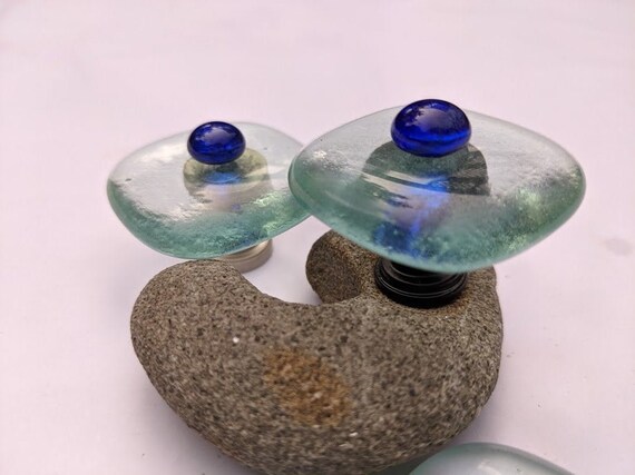 Fused Glass Cabinet Knobs Sky Blue Cobalt Blue Glass Knob Etsy