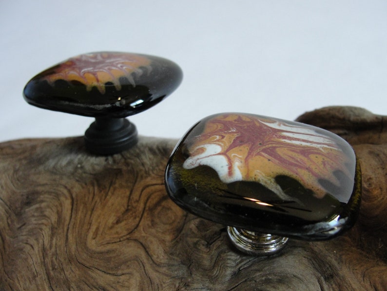 Recycled Glass Knob With Swirled Enamels Fused Glass Etsy