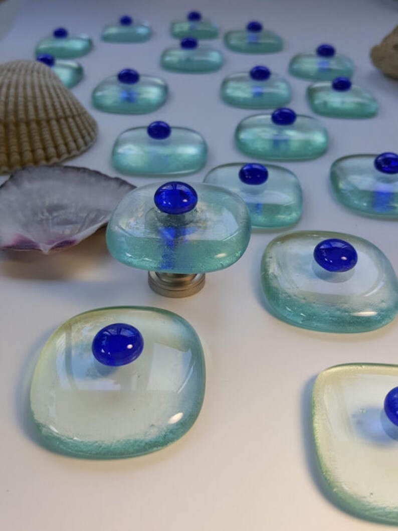 Fused Glass Knobs Sky Blue & Cobalt Blue Glass Knob Etsy