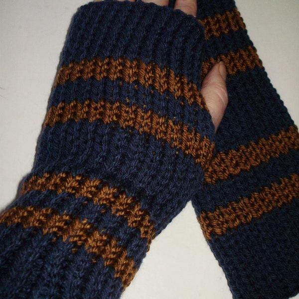Ready2Ship*ACRYLIC Wizarding Cosplay House School Colors Handmade Fingerless Gloves Knit Bronze & Blue Men Women