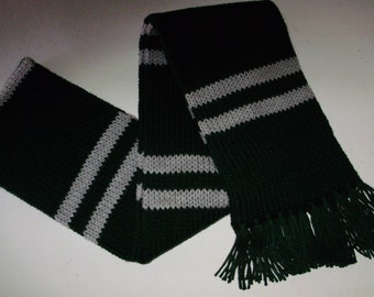 Ready2Ship*ACRYLIC Wizarding Cosplay House School Colors Style Scarf Green & Silver/Gray Handmade Knit Striped Scarf by Ashlee's Knits