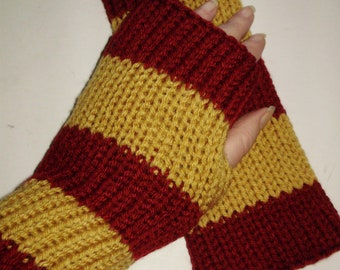 ACRYLIC Wizarding Cosplay House School Colors Handmade Fingerless Gloves Knit Scarlett/Gold Stripes Men Women