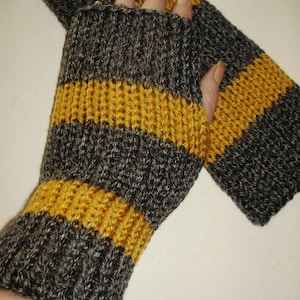Wizarding Gold/Black Striped Fingerless Gloves Newt Handmade Knit Men Women