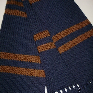 ACRYLIC Wizarding Cosplay House School Colors Style Scarf Blue & Bronze Brown Striped Handmade Knit Men Women by Ashlee's Knits